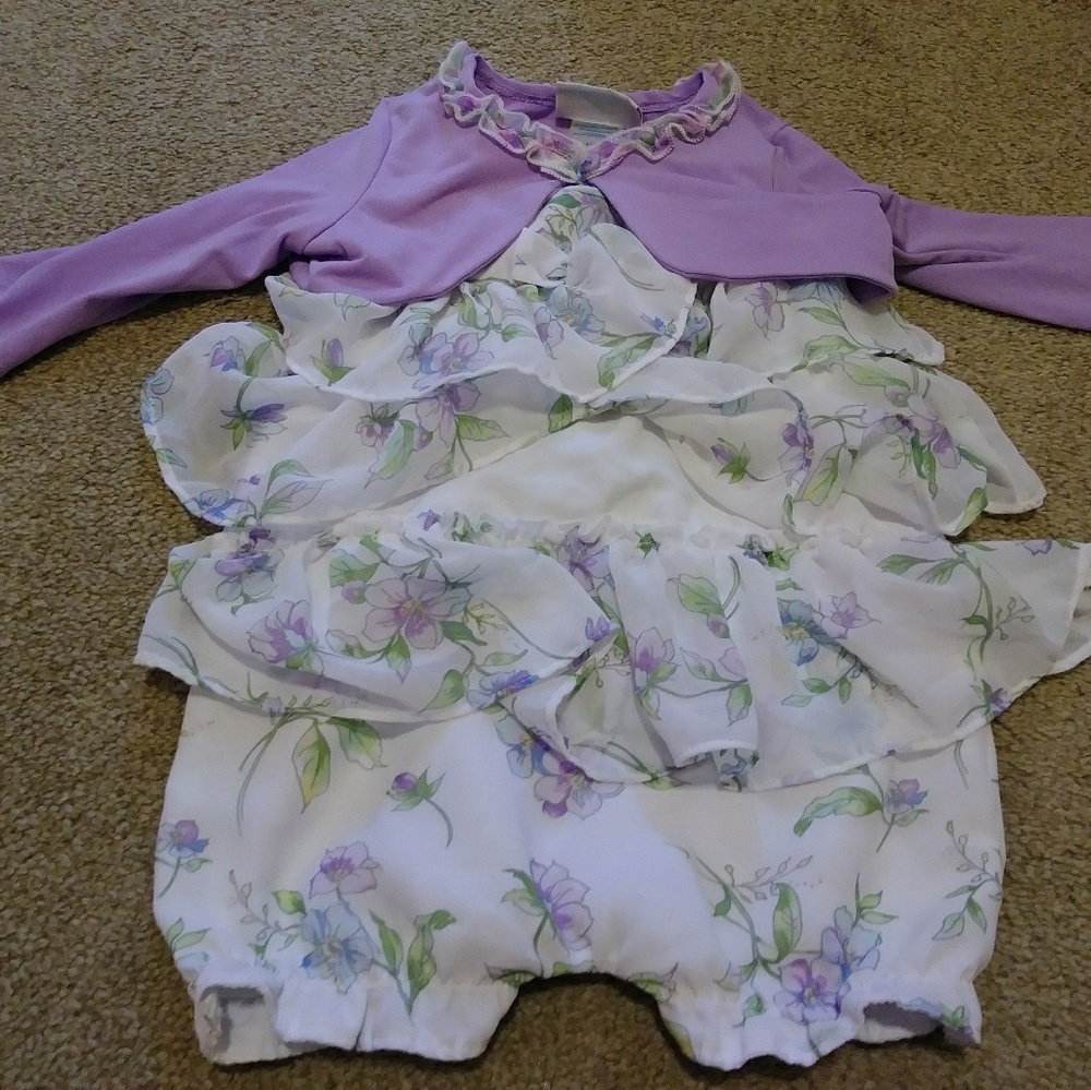 Lavender Ruffle Romper And Cardigan